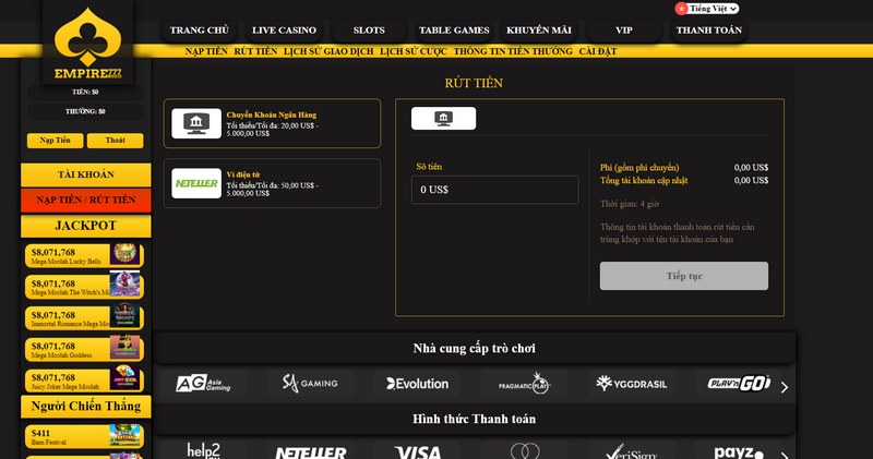 Empire777 - Nhà cái cá cược xanh chín nhất hiện nay 8 Giao Dịch Rút Tiền Tại Empire777 Cực Nhanh