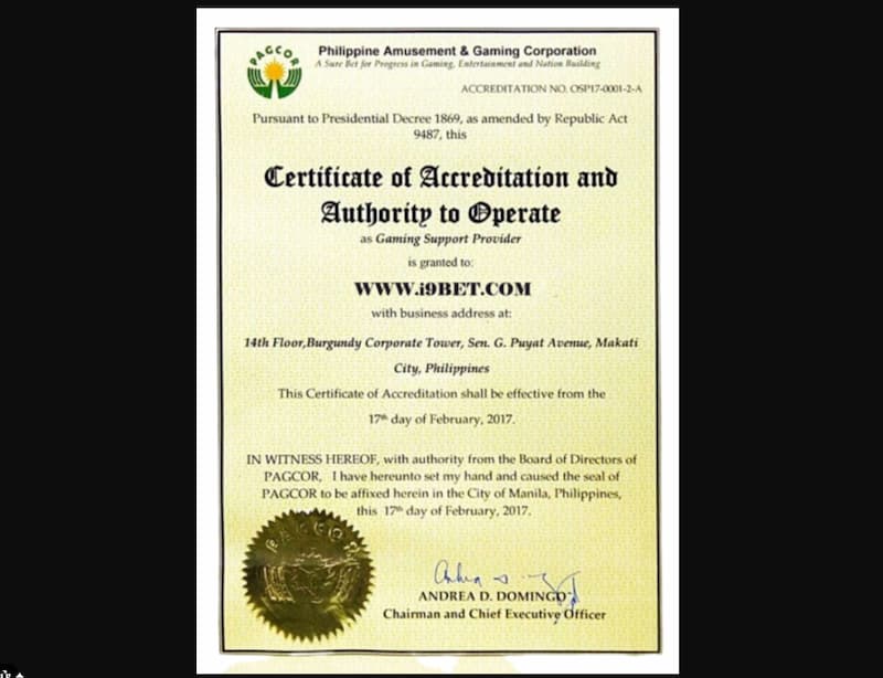 i9bet - Nhà cái cá cược tỷ lệ thắng thưởng cao nhất châu Á 9 Giấy Chứng Nhận Pagcor
