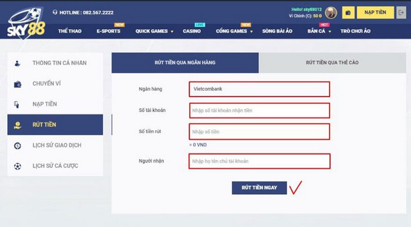 Nạp tiền Sky88 - Cách để trải nghiệm kho cá cược nhanh nhất 3 Rút Tiền Qua Ngân Hàng Tiện Lợi Bất Cứ Thời Điểm Nào Không Mất Phí